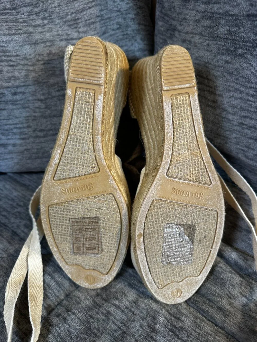 Soludos Marseille Wedge Espadrilles La Concha Ivory Linen Canvas Size 11 EUC